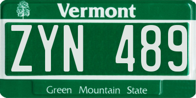VT license plate ZYN489