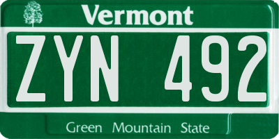 VT license plate ZYN492