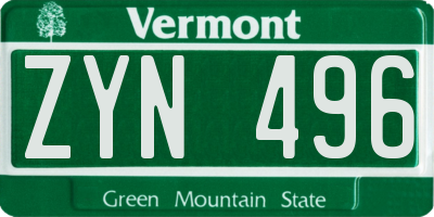 VT license plate ZYN496
