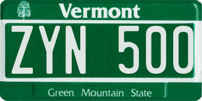 VT license plate ZYN500