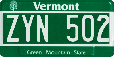 VT license plate ZYN502