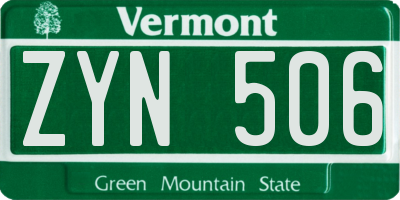 VT license plate ZYN506