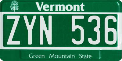 VT license plate ZYN536