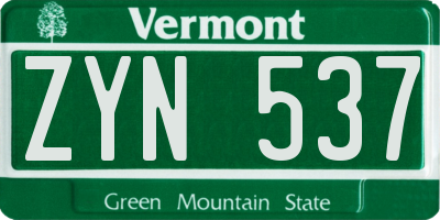 VT license plate ZYN537