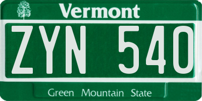 VT license plate ZYN540