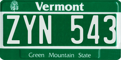 VT license plate ZYN543