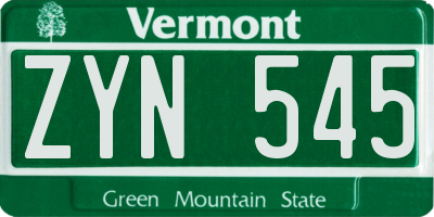 VT license plate ZYN545