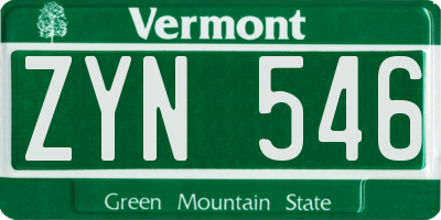 VT license plate ZYN546