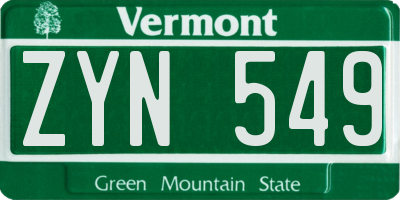 VT license plate ZYN549