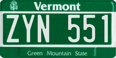 VT license plate ZYN551