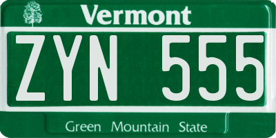 VT license plate ZYN555