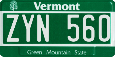 VT license plate ZYN560