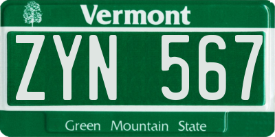 VT license plate ZYN567