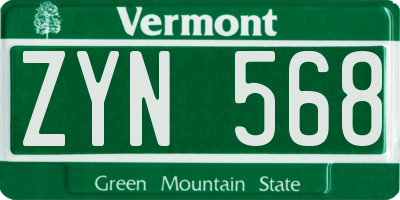 VT license plate ZYN568