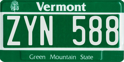 VT license plate ZYN588