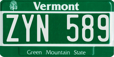 VT license plate ZYN589