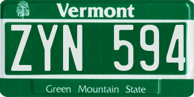 VT license plate ZYN594