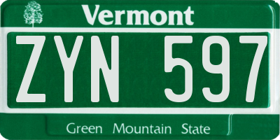 VT license plate ZYN597
