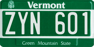 VT license plate ZYN601