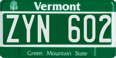 VT license plate ZYN602