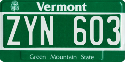 VT license plate ZYN603