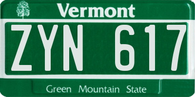 VT license plate ZYN617