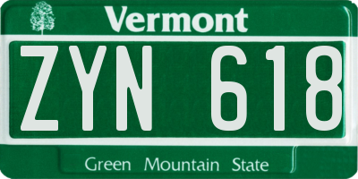 VT license plate ZYN618