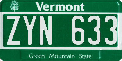 VT license plate ZYN633