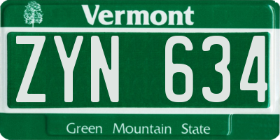 VT license plate ZYN634