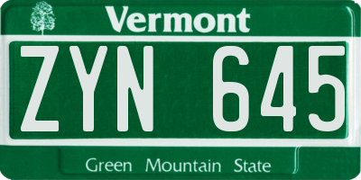 VT license plate ZYN645