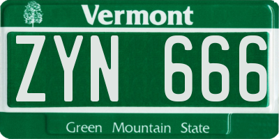VT license plate ZYN666