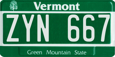 VT license plate ZYN667