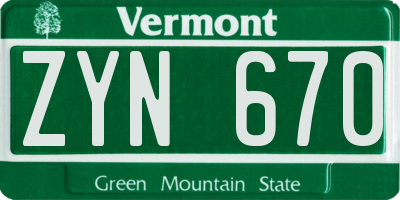 VT license plate ZYN670