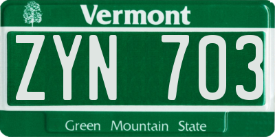 VT license plate ZYN703
