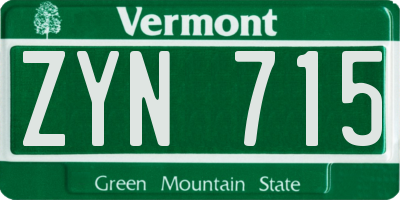VT license plate ZYN715