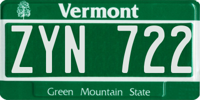 VT license plate ZYN722