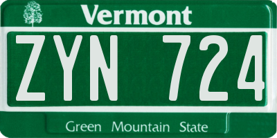 VT license plate ZYN724