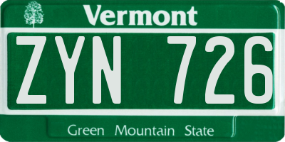 VT license plate ZYN726