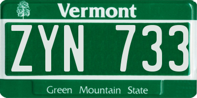 VT license plate ZYN733