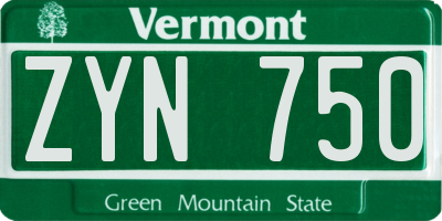 VT license plate ZYN750