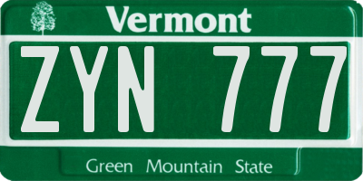 VT license plate ZYN777