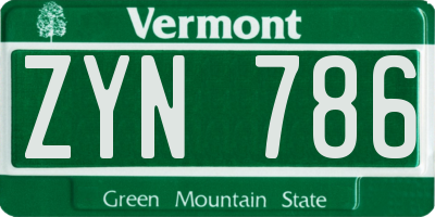 VT license plate ZYN786