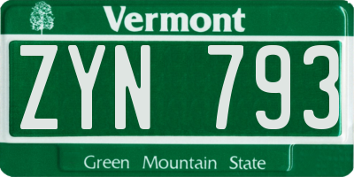 VT license plate ZYN793