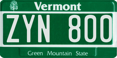 VT license plate ZYN800