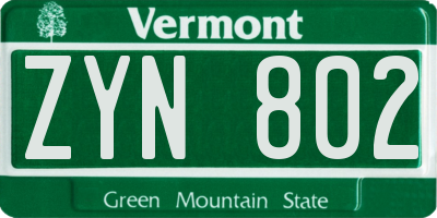VT license plate ZYN802