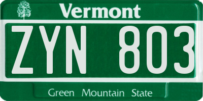 VT license plate ZYN803