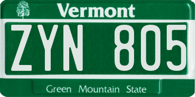 VT license plate ZYN805