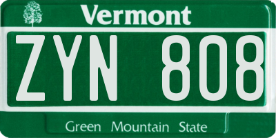 VT license plate ZYN808