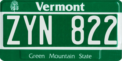 VT license plate ZYN822
