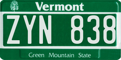 VT license plate ZYN838